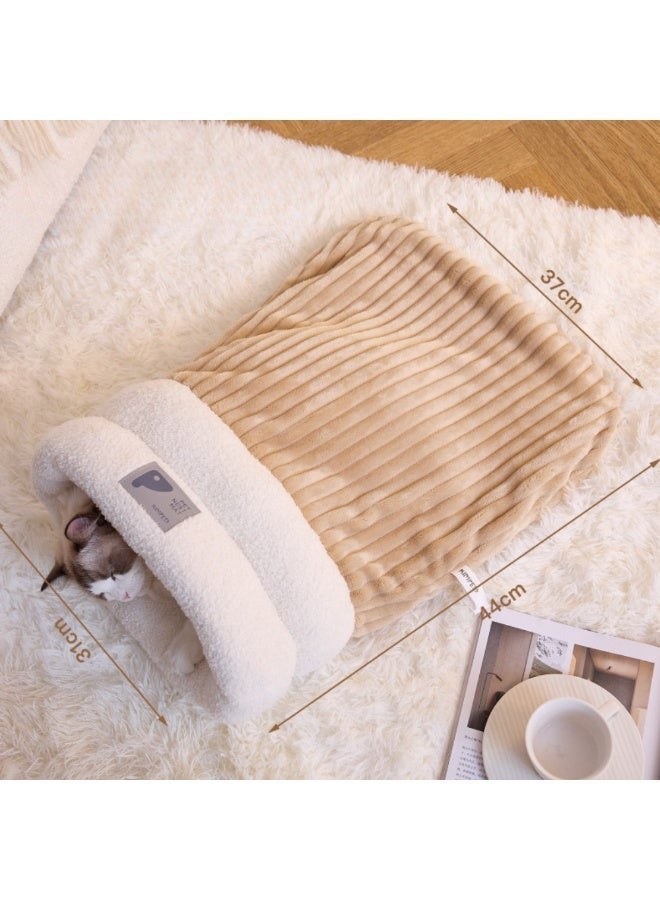 رقائق ناعمة كيس النوم شبه المغلق الشتاء الدافئ الذاتي كهف سرير قابل للغسيل للقطط الداخلية - Image 5